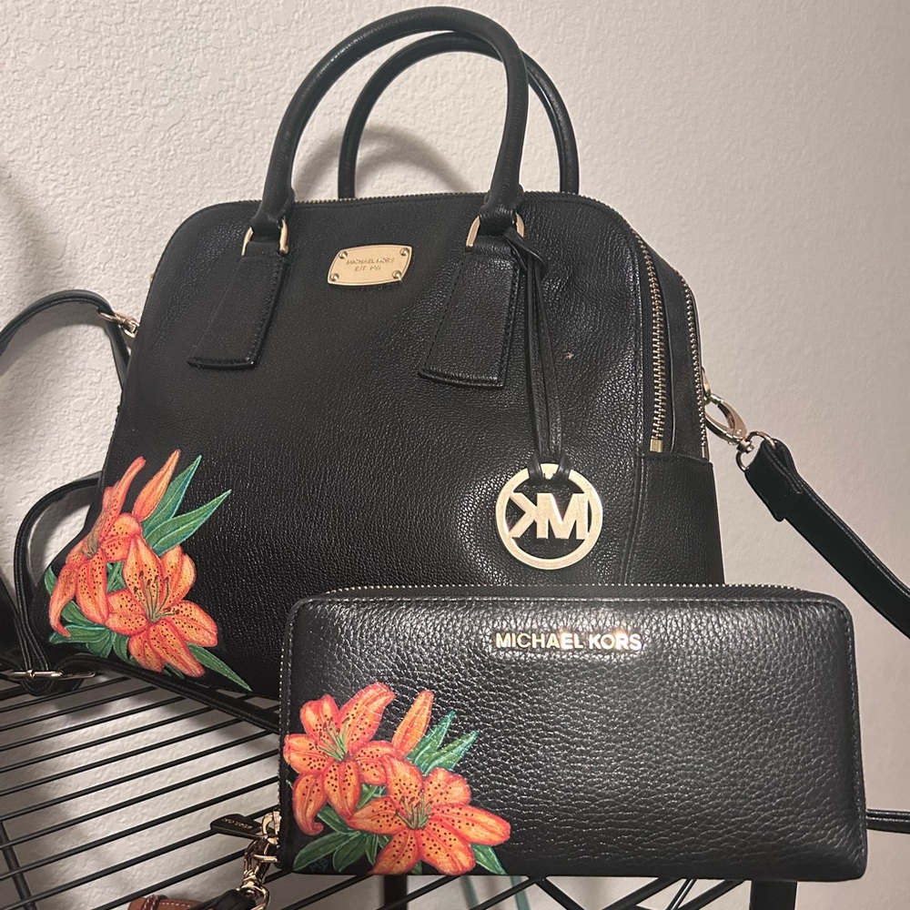One of a Kind- Handpainted by @customluxe Michael Kors Purse & Wallet Set